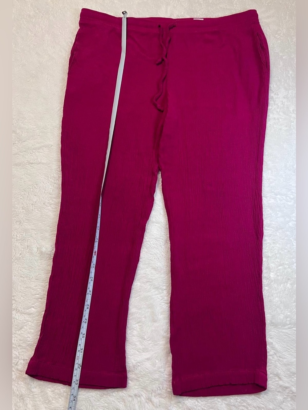 Women Ribbed Drawstring Pants - Magenta
